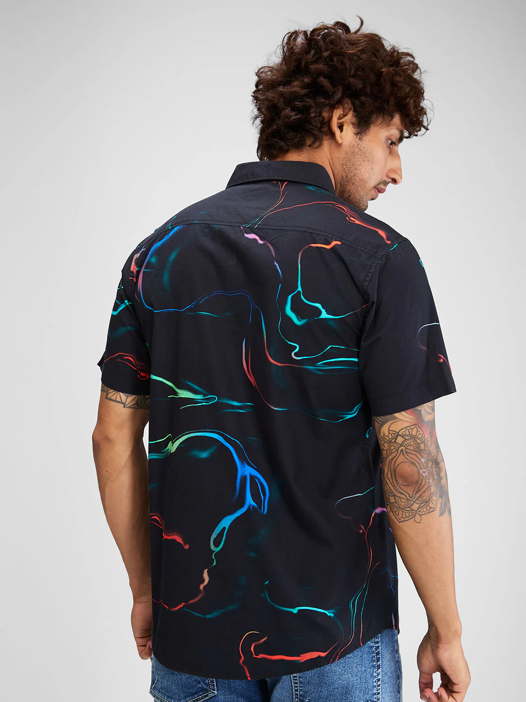 Men Shirt Print Black Slim Fit - Image 3