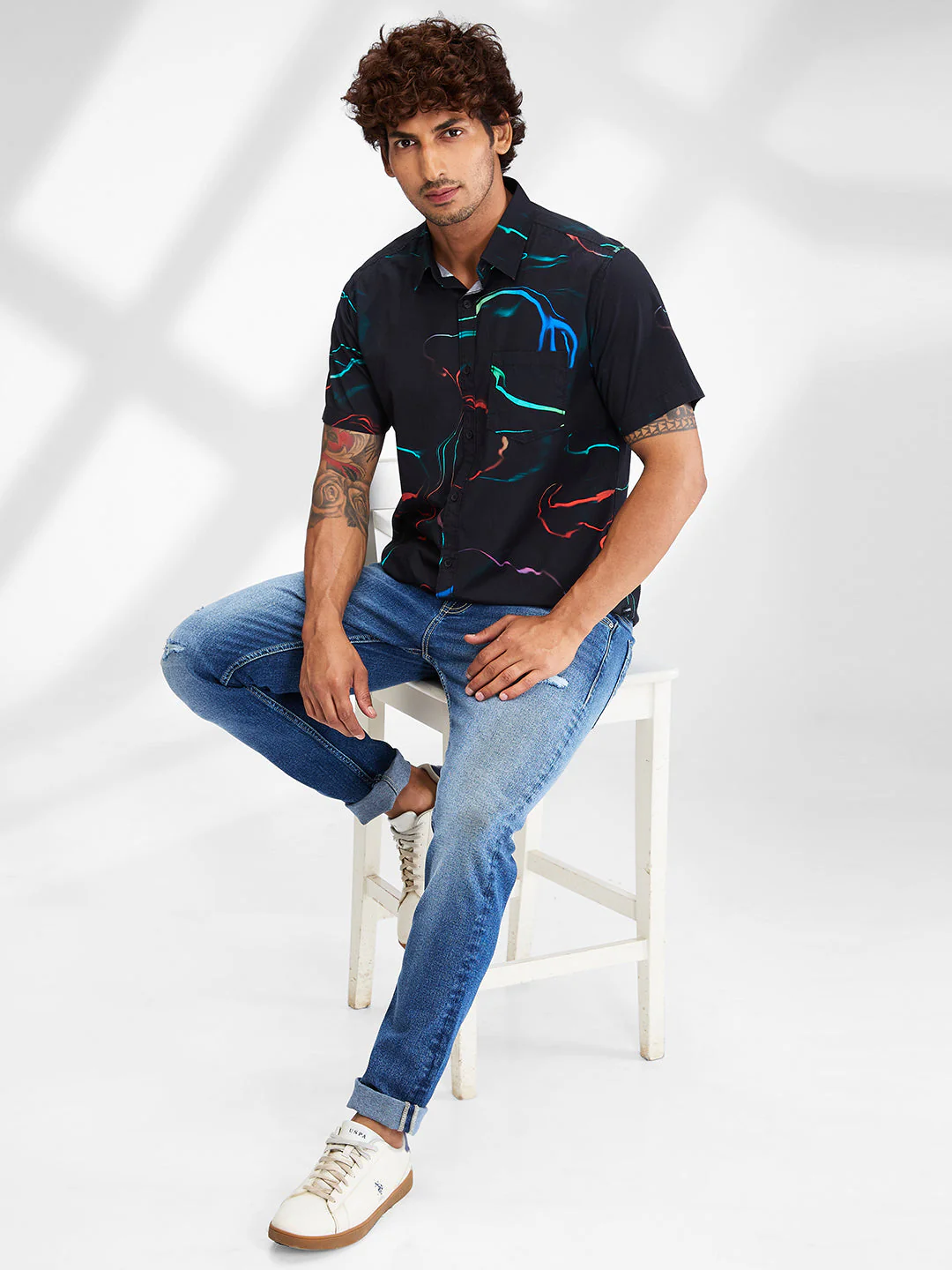 Men Shirt Print Black Slim Fit - Image 6