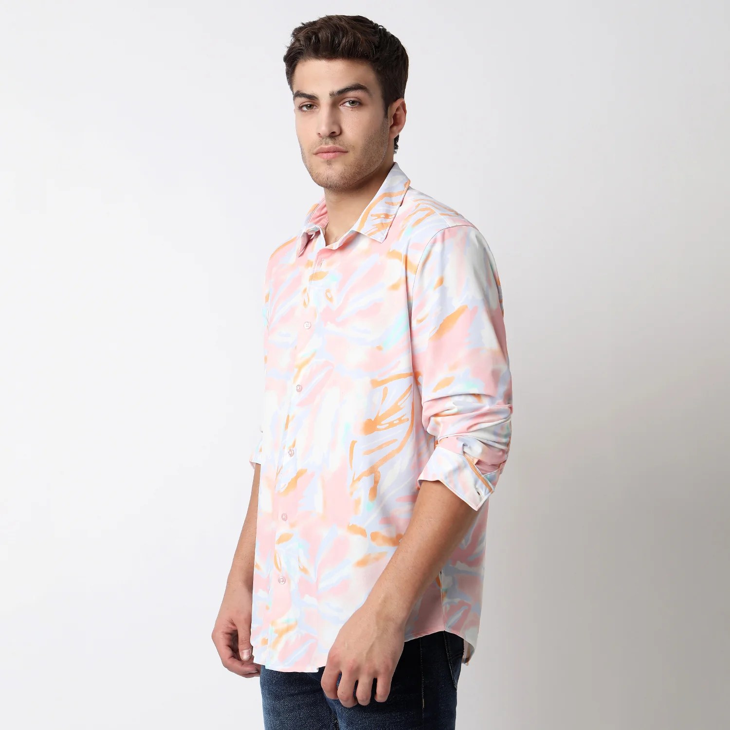 Men Shirt Print Pink Slim Fit - Image 2