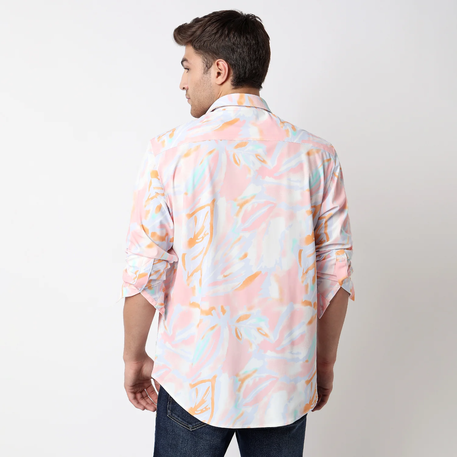 Men Shirt Print Pink Slim Fit - Image 4