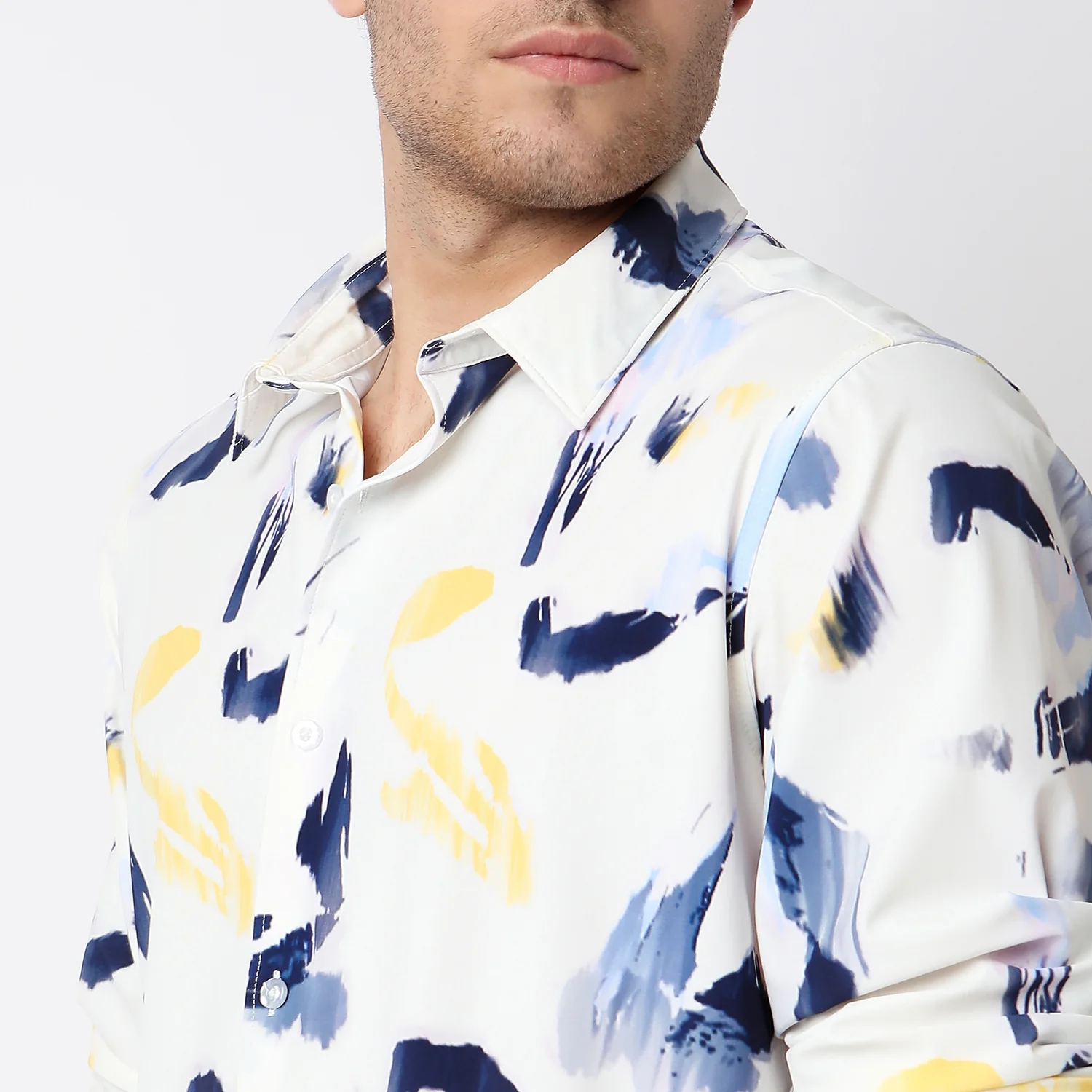 Men Shirt Print White Slim Fit - Image 5