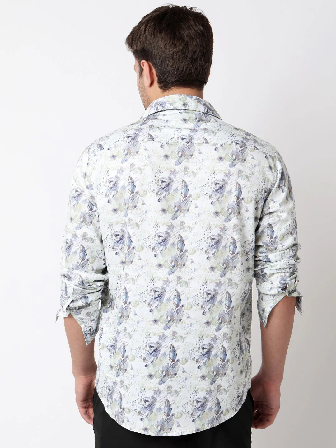 Men Shirt Print Moss Grey Slim Fit - Image 5