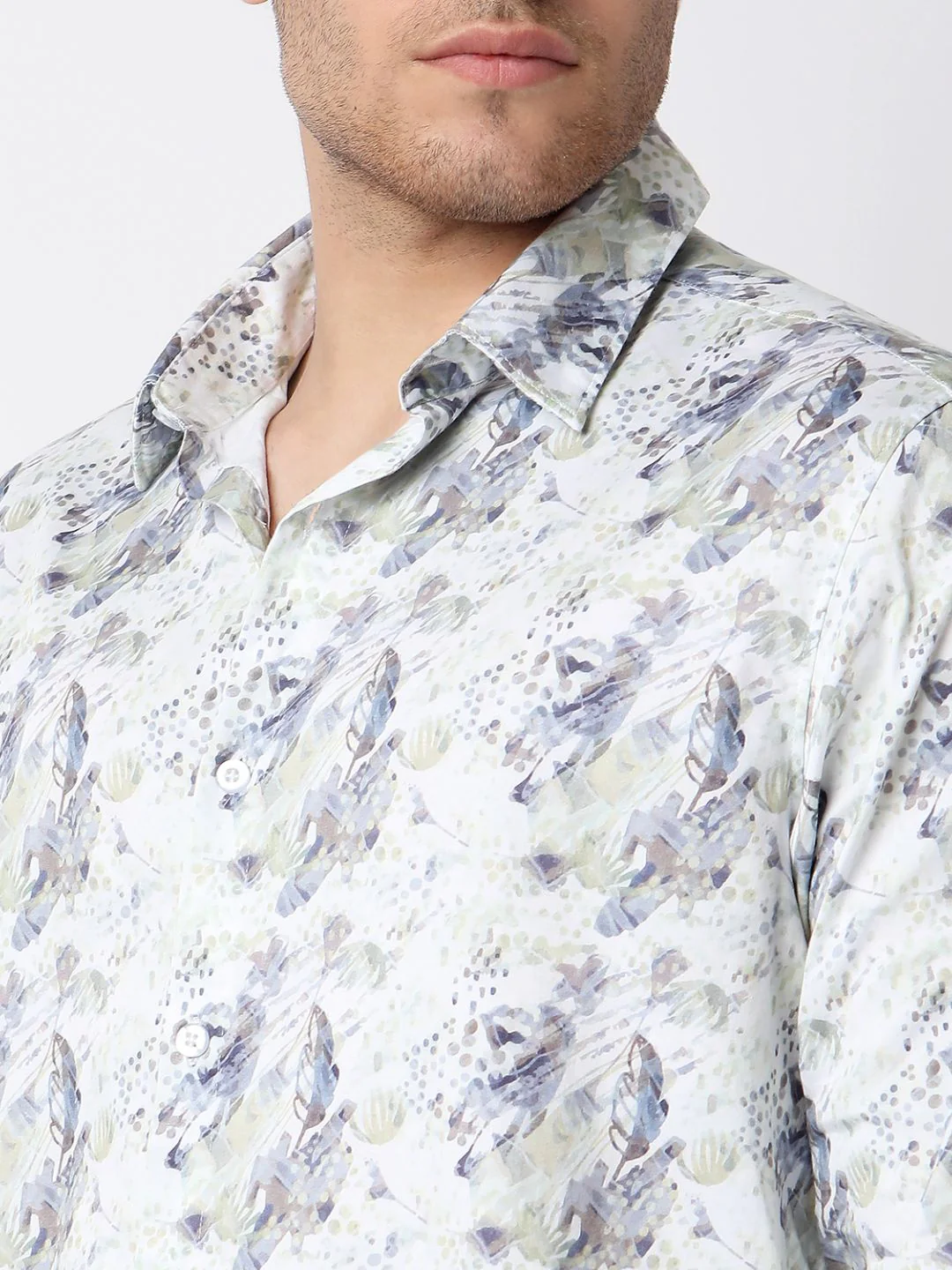 Men Shirt Print Moss Grey Slim Fit - Image 6