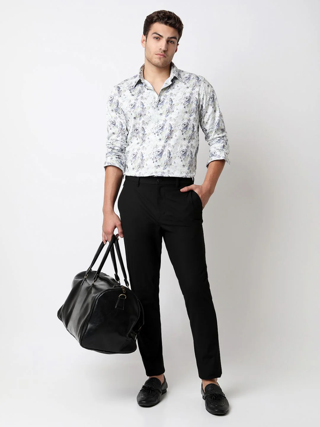 Men Shirt Print Moss Grey Slim Fit - Image 7