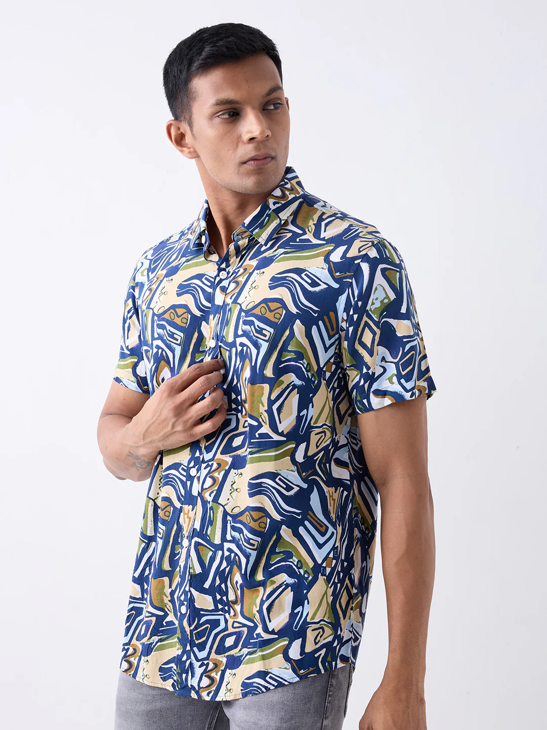 Men Shirt Blue Slim Fit - Image 3