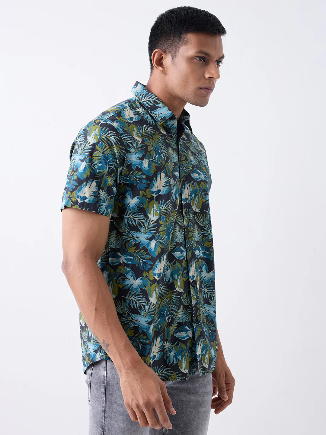 Men Shirt Print Navy Blue Slim Fit - Image 3