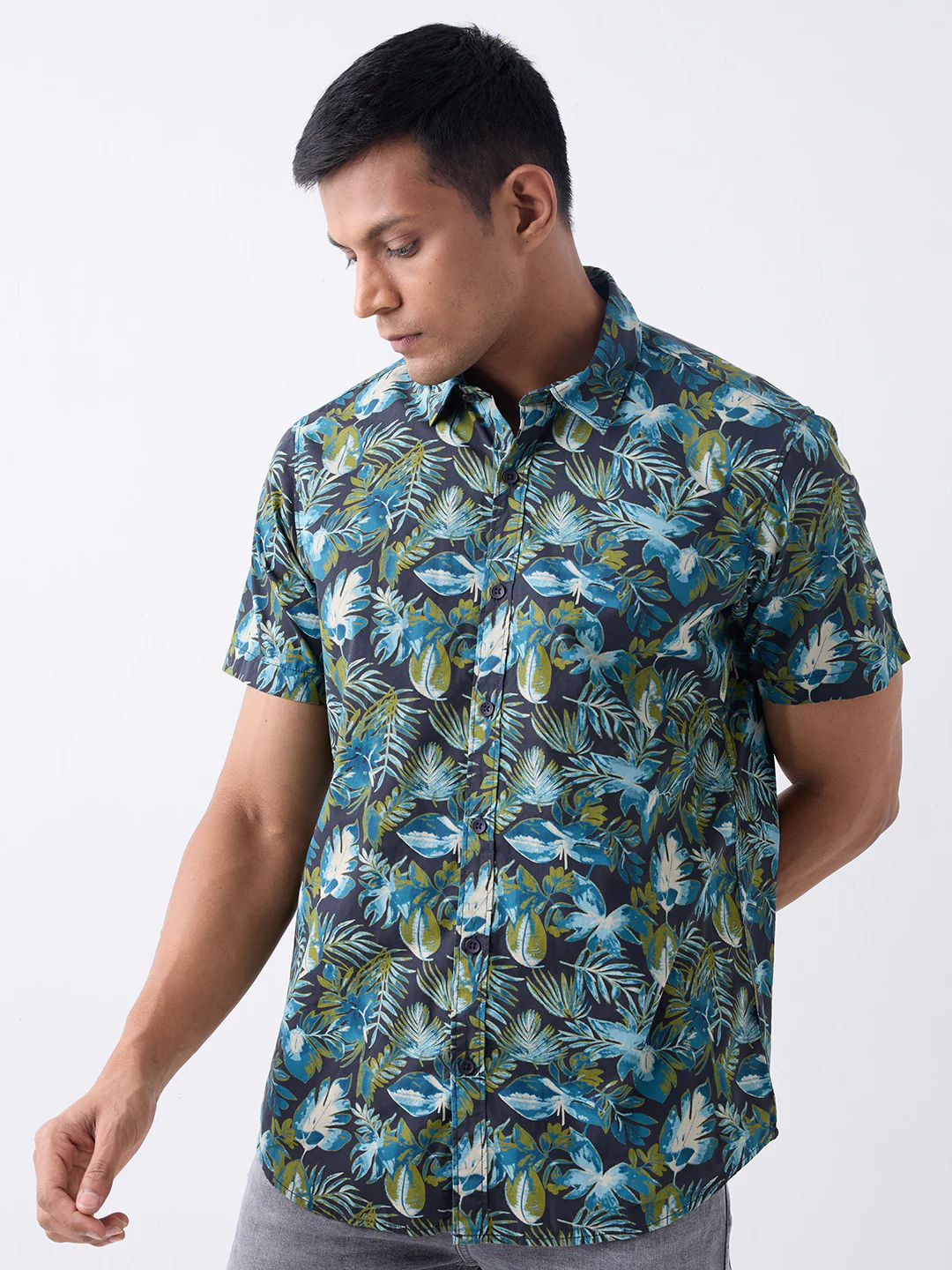 Men Shirt Print Navy Blue Slim Fit - Image 4