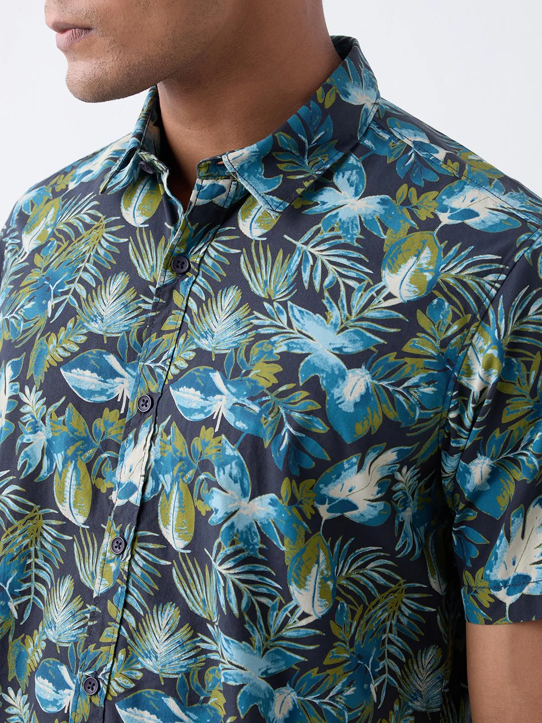 Men Shirt Print Navy Blue Slim Fit - Image 6