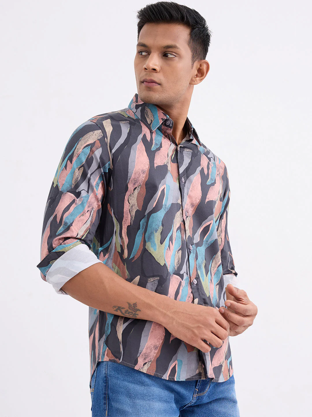 Men Shirt Grey Slim Fit - Image 3