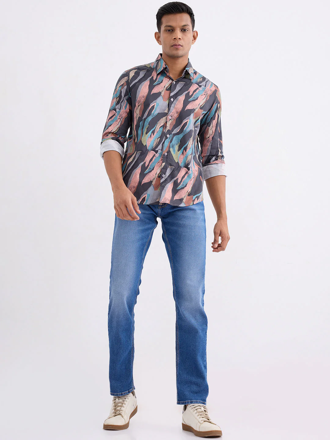 Men Shirt Grey Slim Fit - Image 5