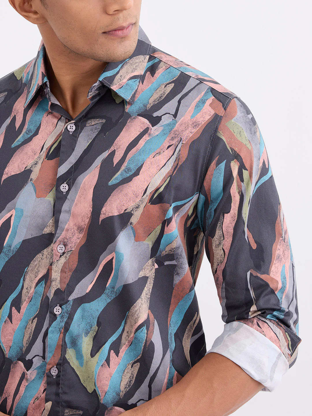 Men Shirt Grey Slim Fit - Image 6