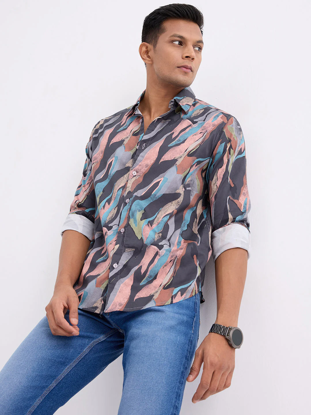 Men Shirt Grey Slim Fit - Image 7