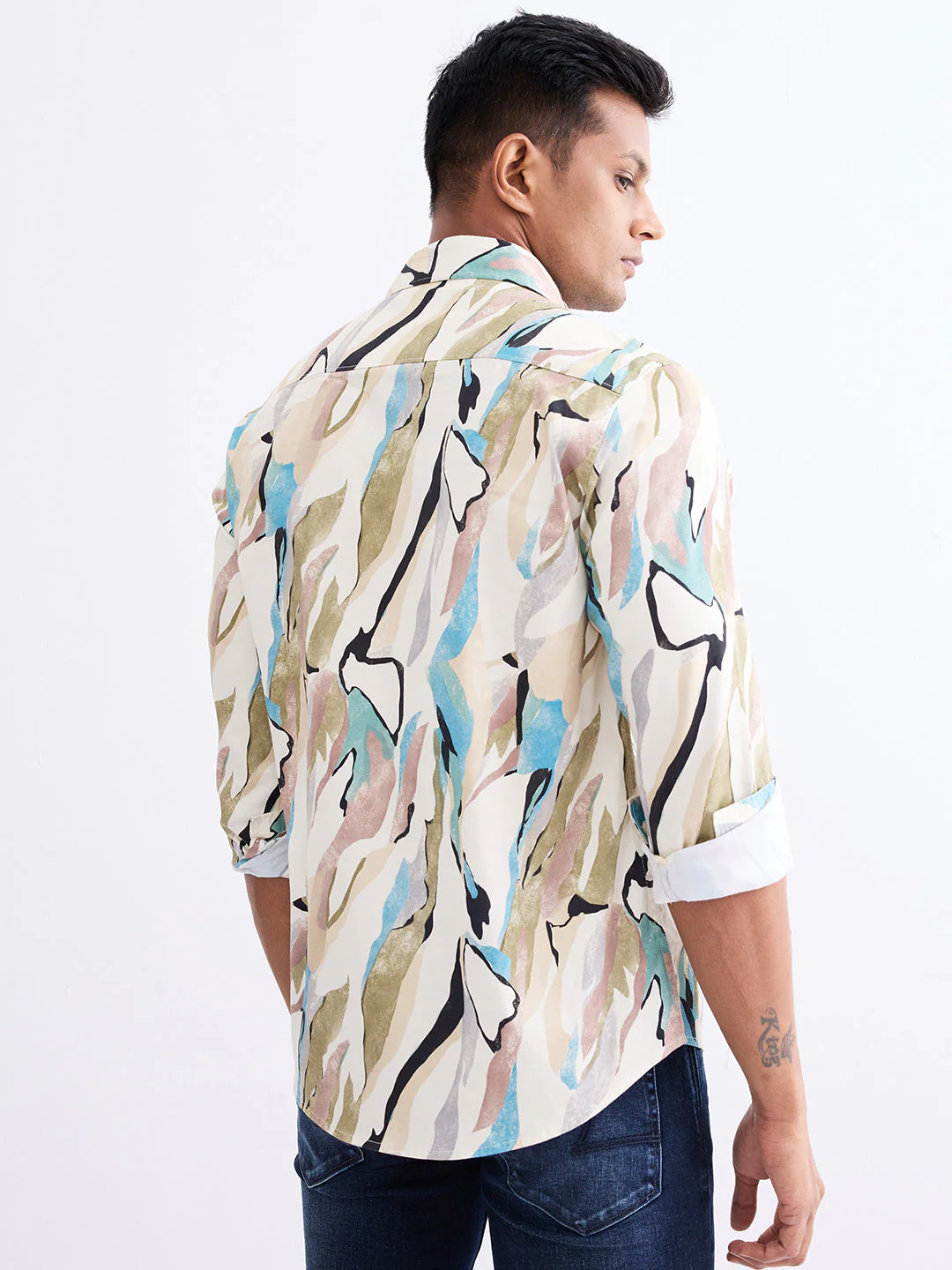 Men Shirt Beige Slim Fit - Image 4