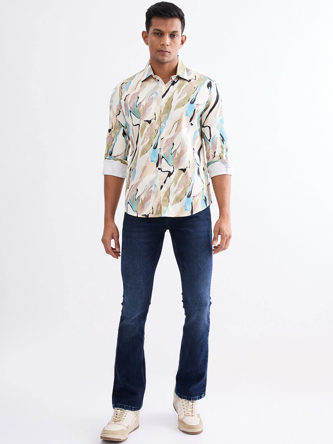 Men Shirt Beige Slim Fit - Image 5