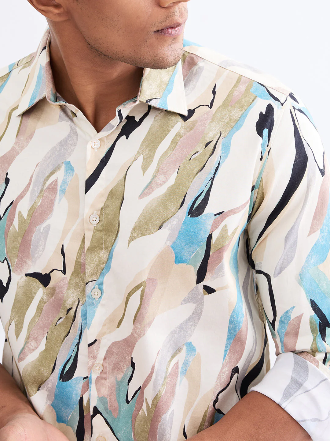 Men Shirt Beige Slim Fit - Image 6