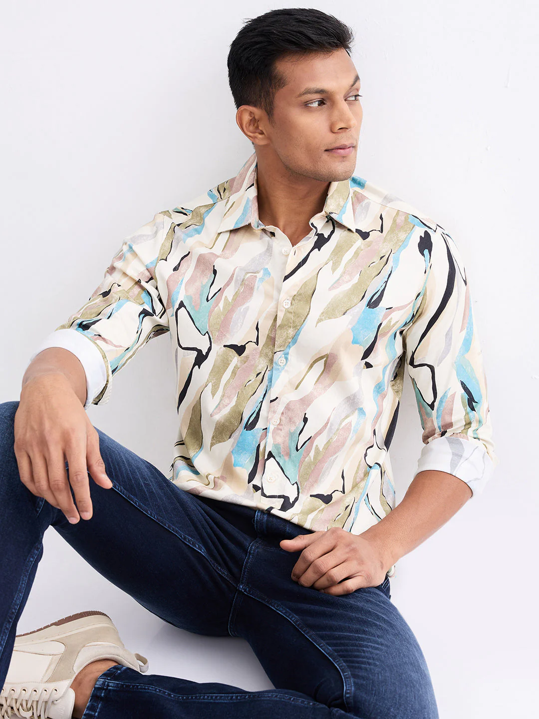 Men Shirt Beige Slim Fit - Image 7