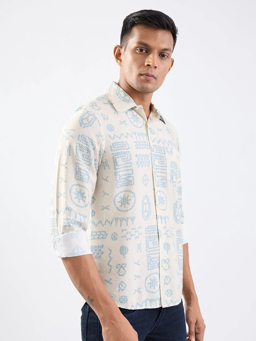 Men Shirt Beige Slim Fit