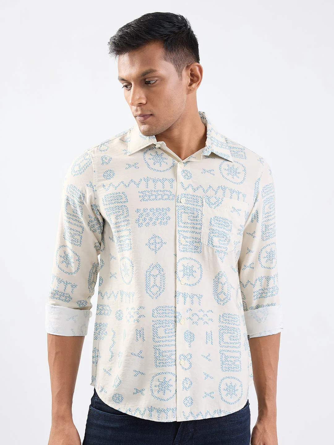 Men Shirt Beige Slim Fit - Image 2