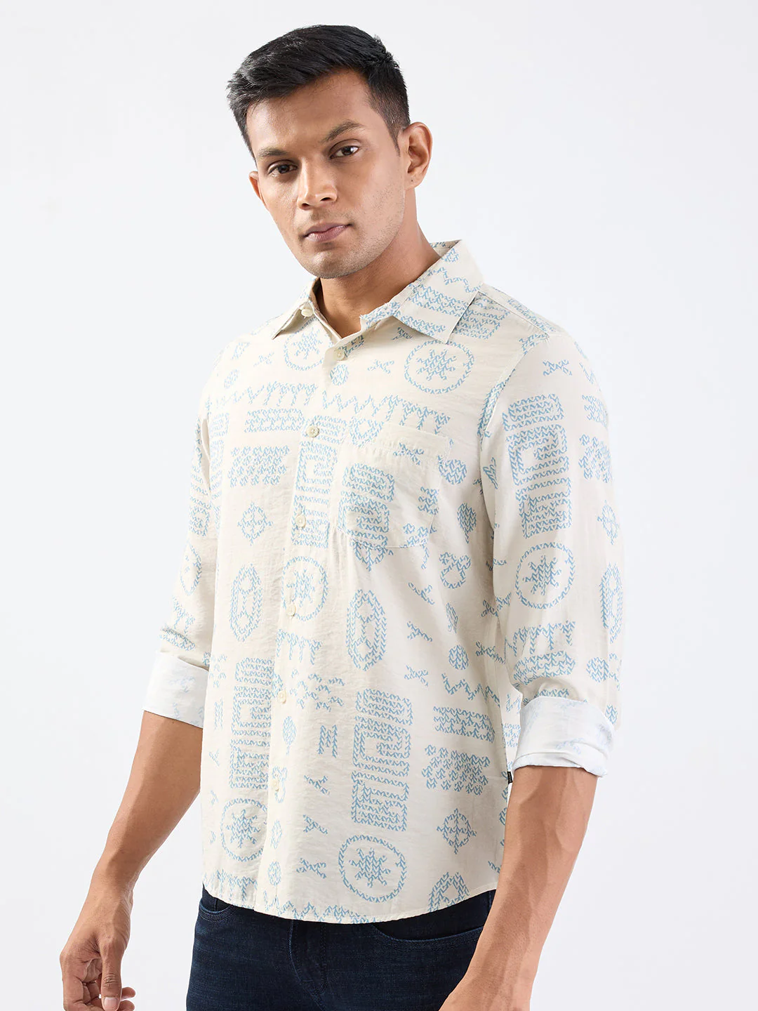 Men Shirt Beige Slim Fit - Image 3