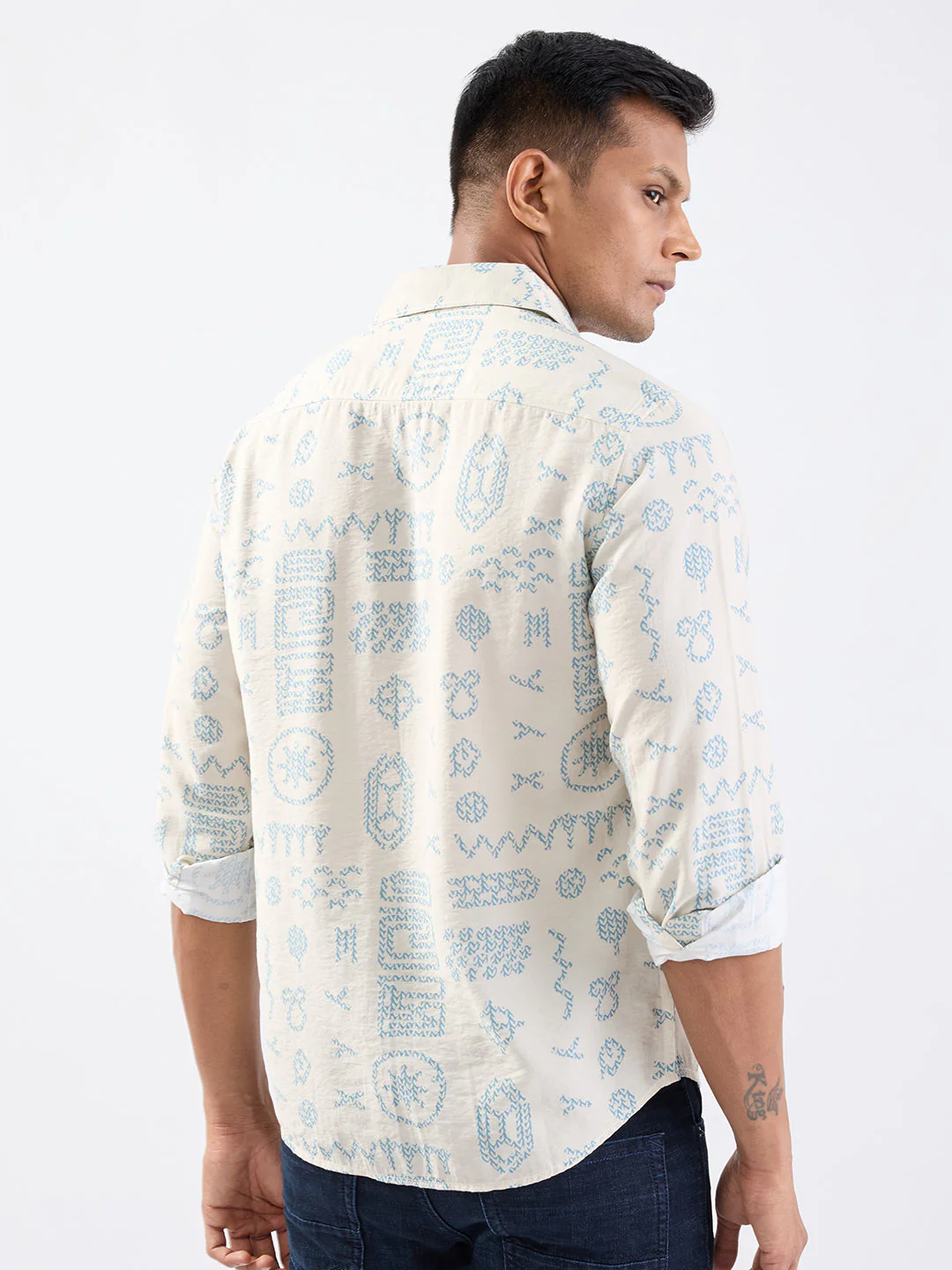Men Shirt Beige Slim Fit - Image 4