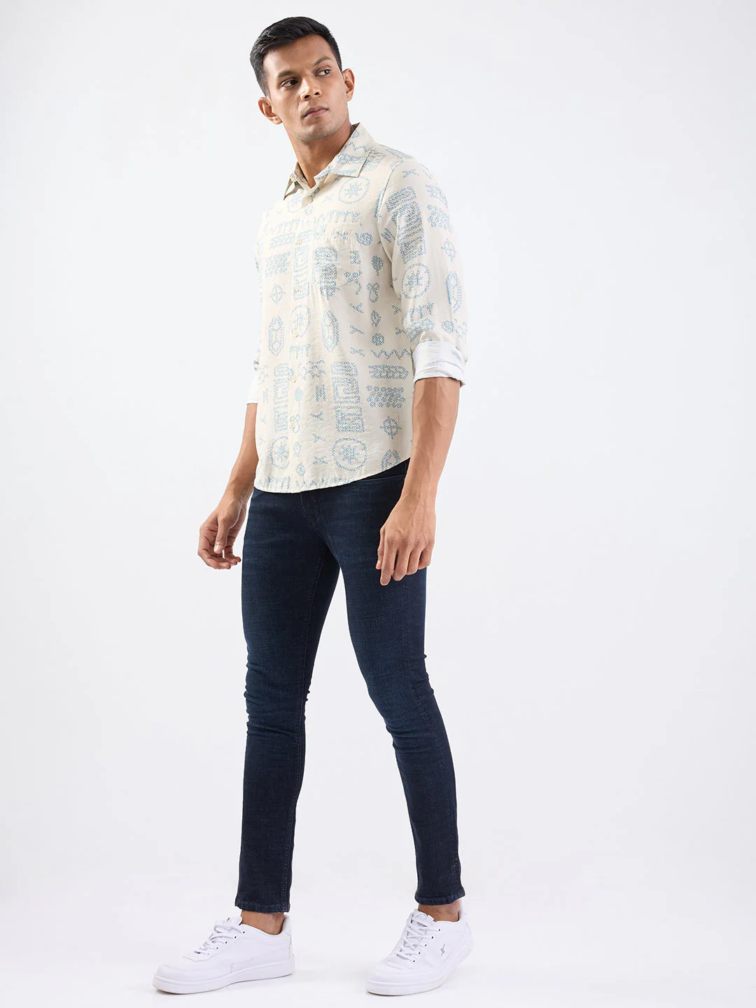 Men Shirt Beige Slim Fit - Image 5