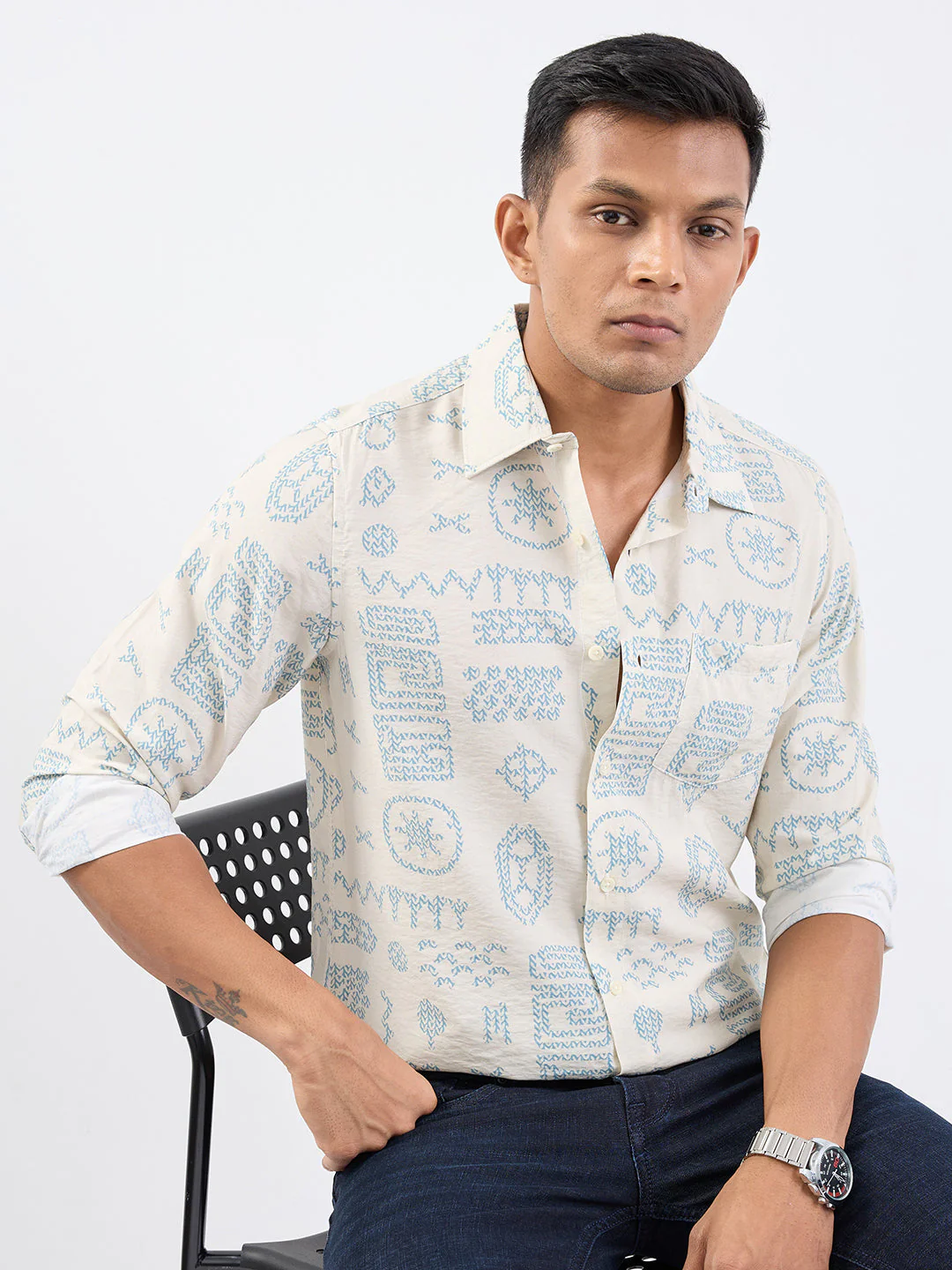 Men Shirt Beige Slim Fit - Image 7
