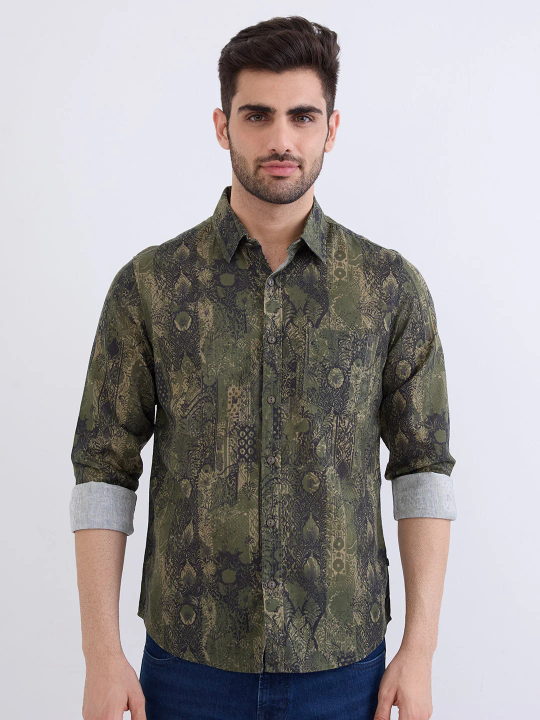 Men Shirt Green Slim Fit - Image 2