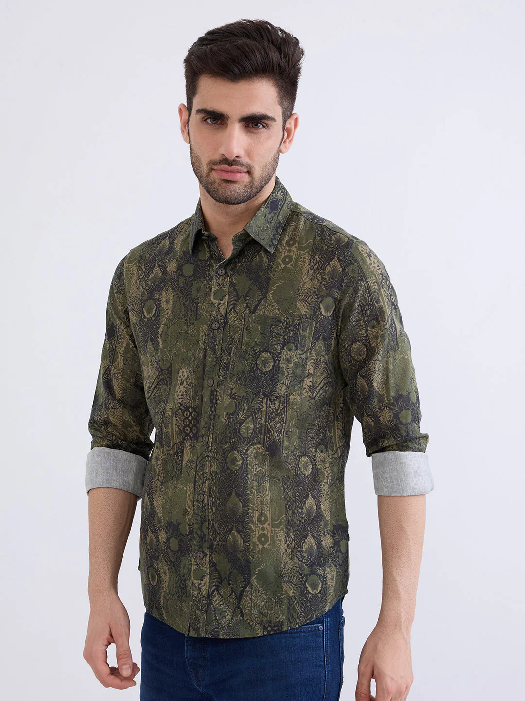 Men Shirt Green Slim Fit - Image 3