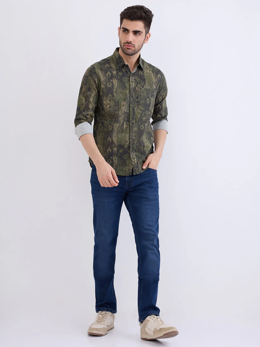 Men Shirt Green Slim Fit - Image 5