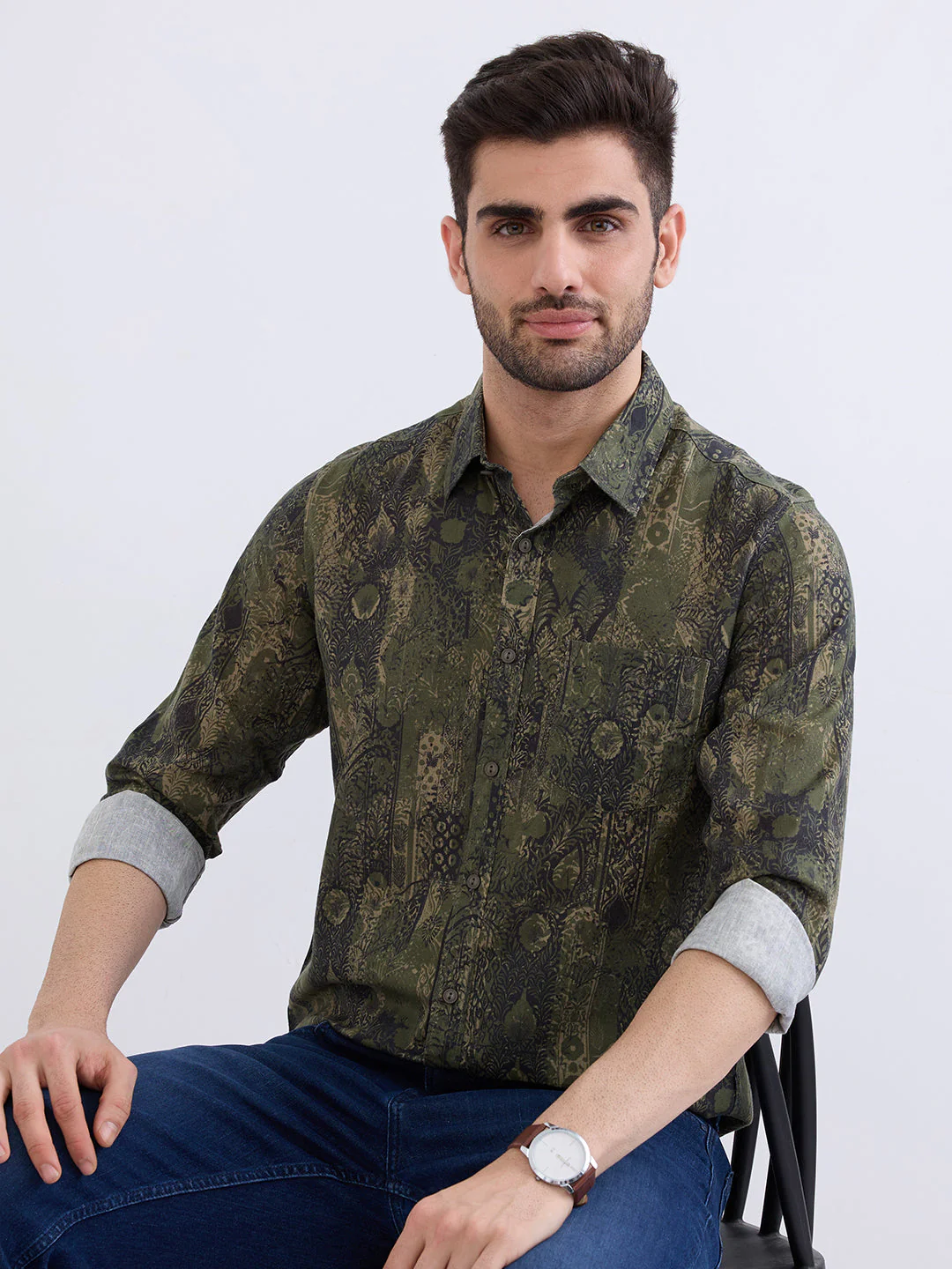 Men Shirt Green Slim Fit - Image 7