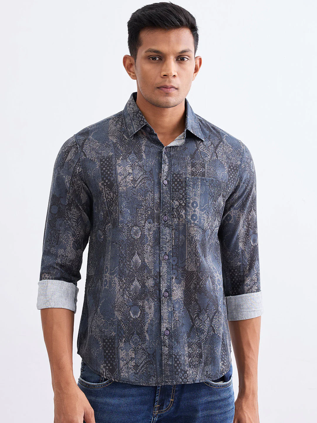 Men Shirt Blue Slim Fit - Image 2