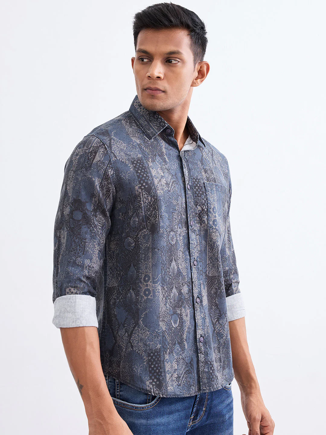 Men Shirt Blue Slim Fit - Image 3