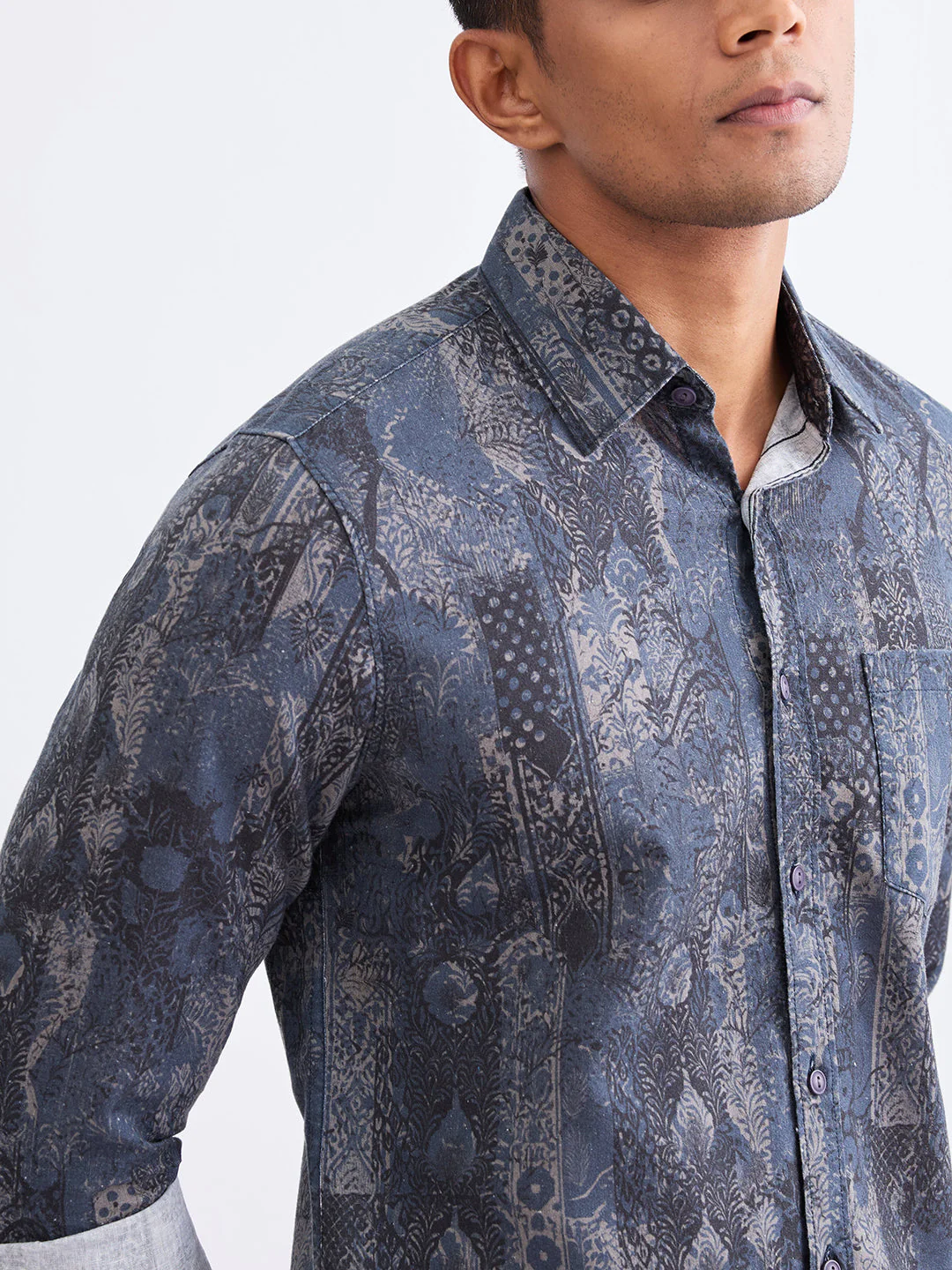 Men Shirt Blue Slim Fit - Image 6