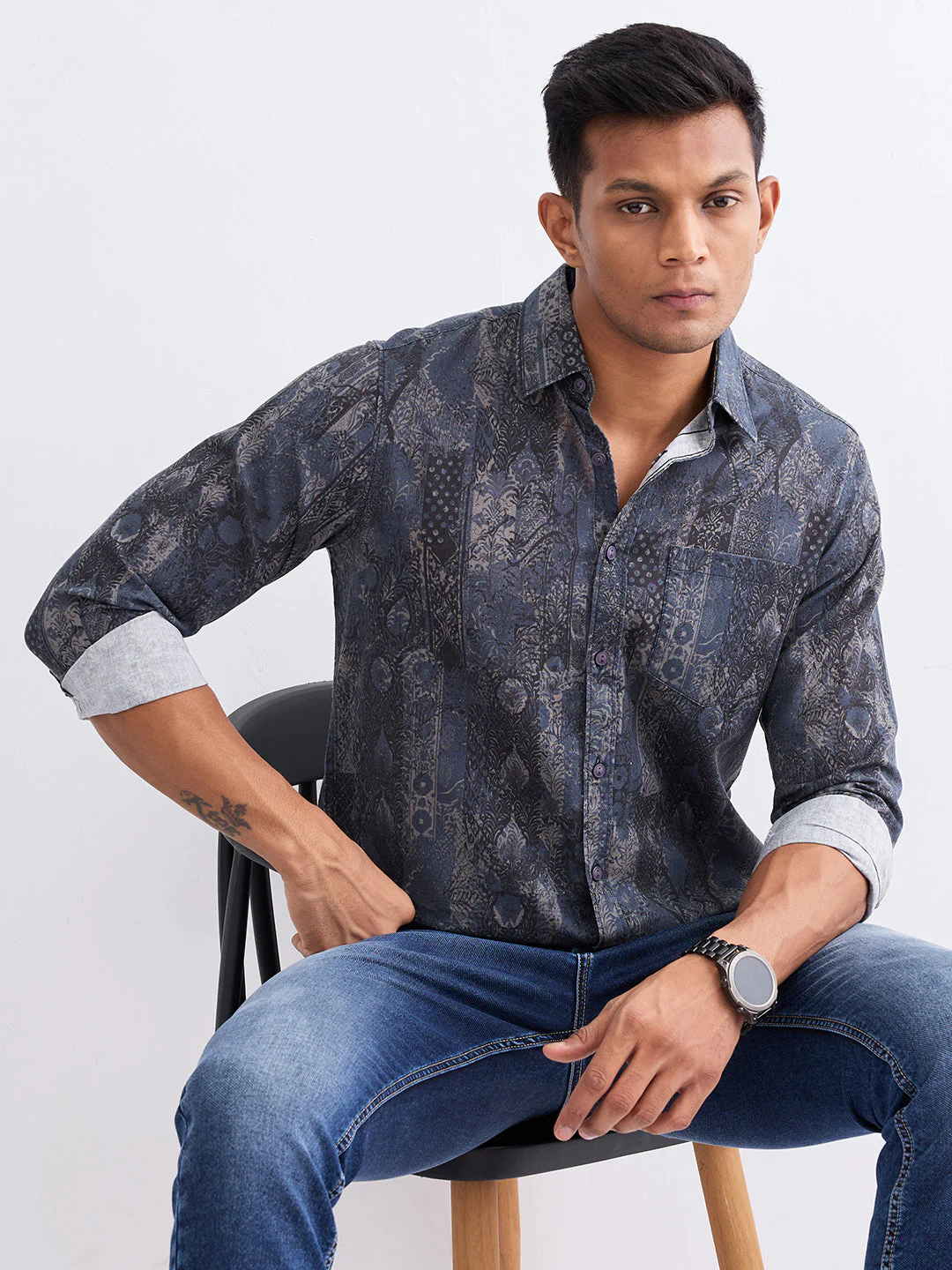 Men Shirt Blue Slim Fit - Image 7