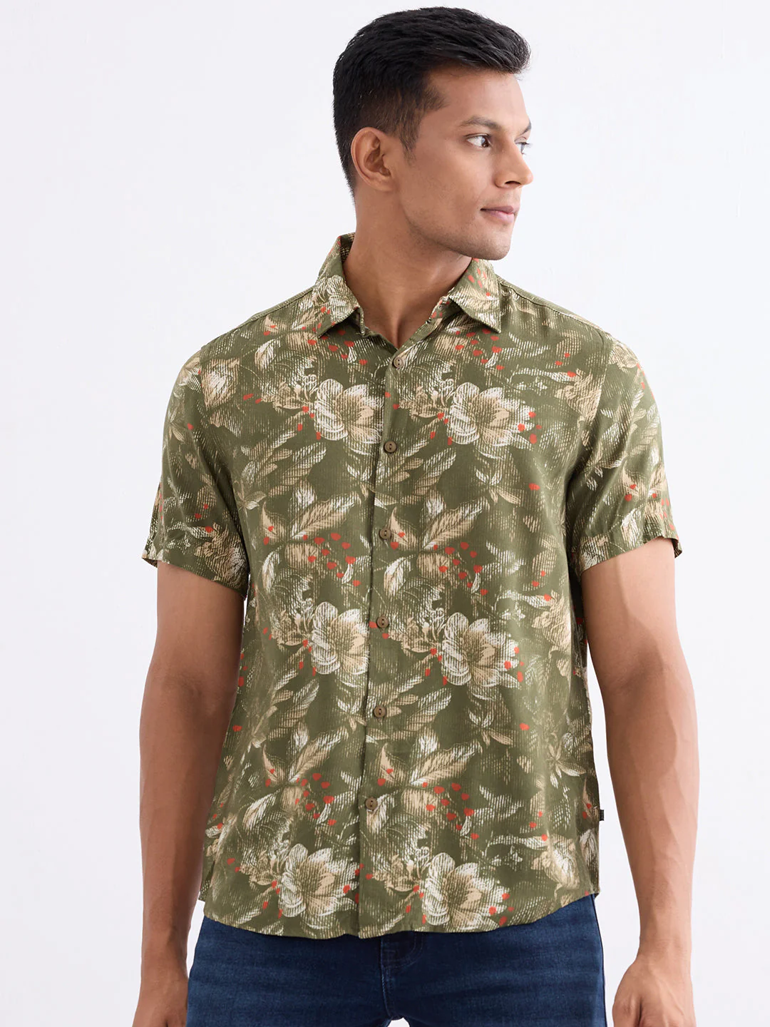 Men Shirt Green Slim Fit - Image 2