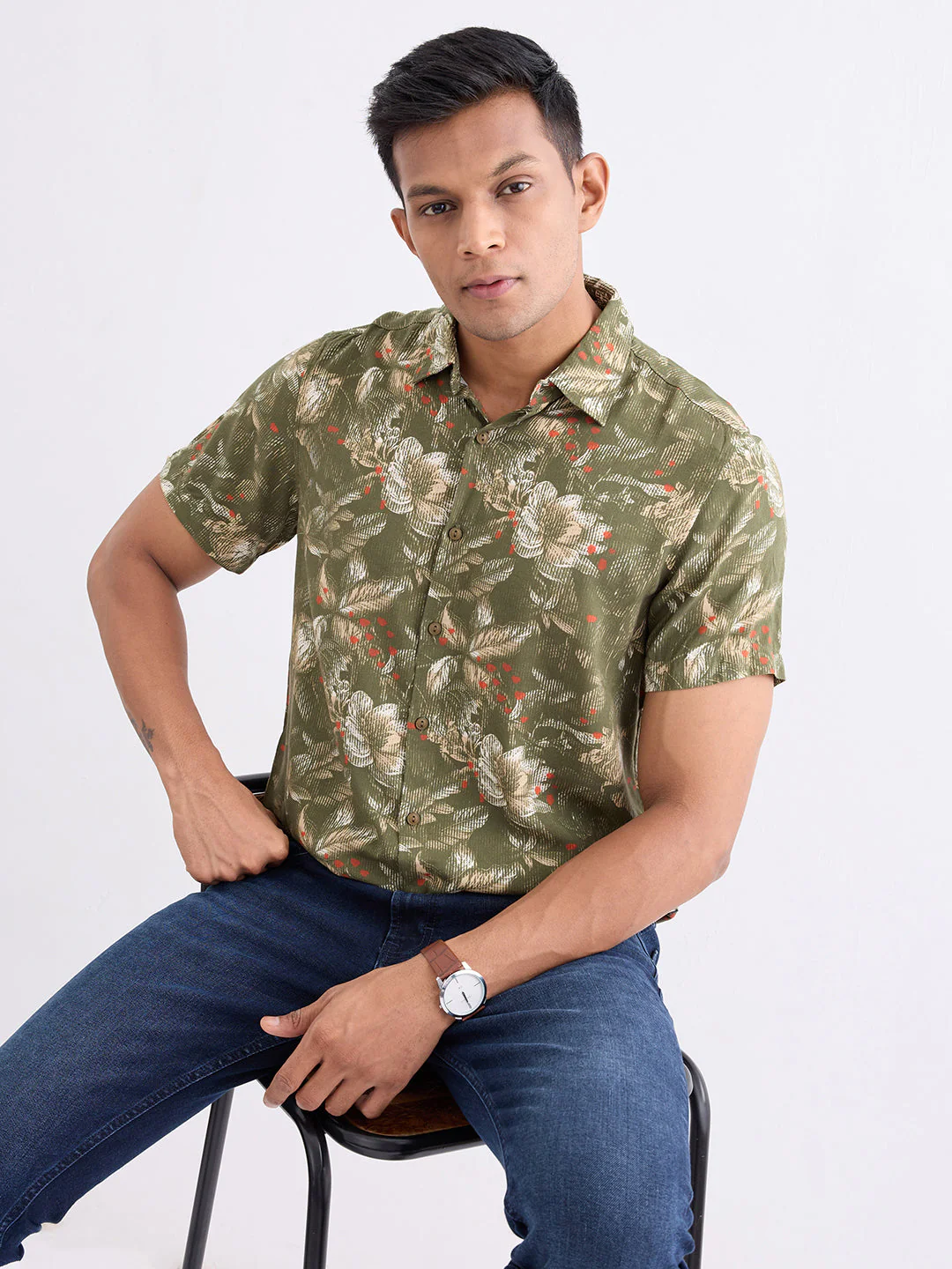 Men Shirt Green Slim Fit - Image 7