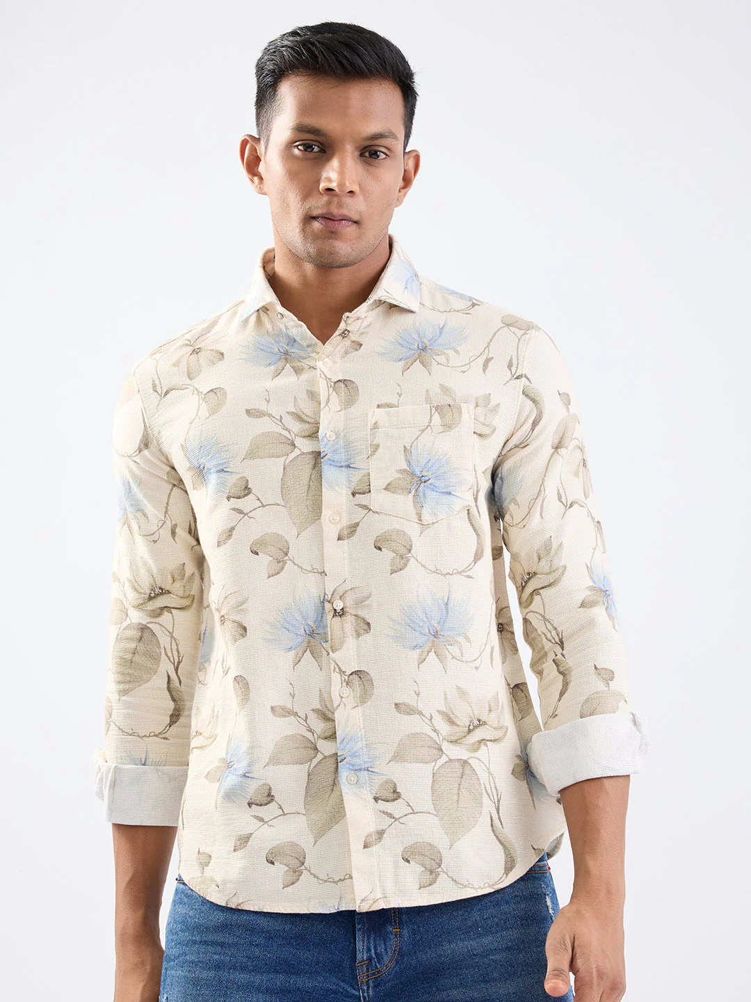 Men Shirt Beige Slim Fit - Image 2