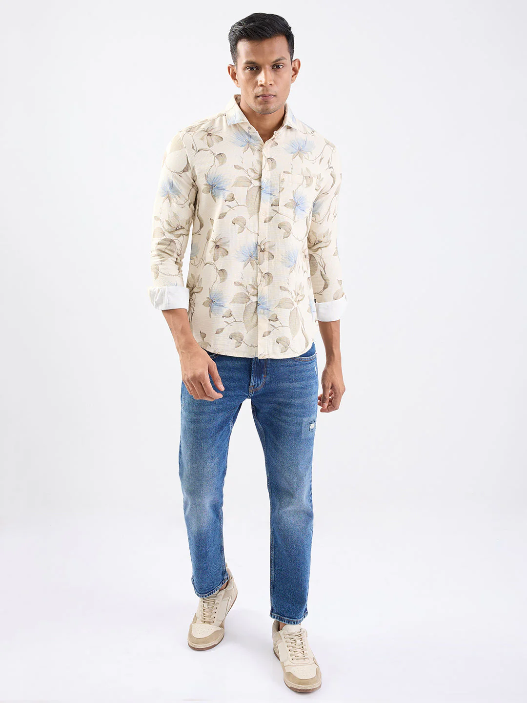 Men Shirt Beige Slim Fit - Image 5