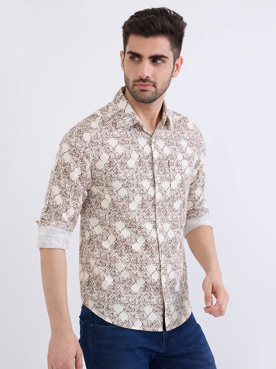 Men Shirt Beige Slim Fit