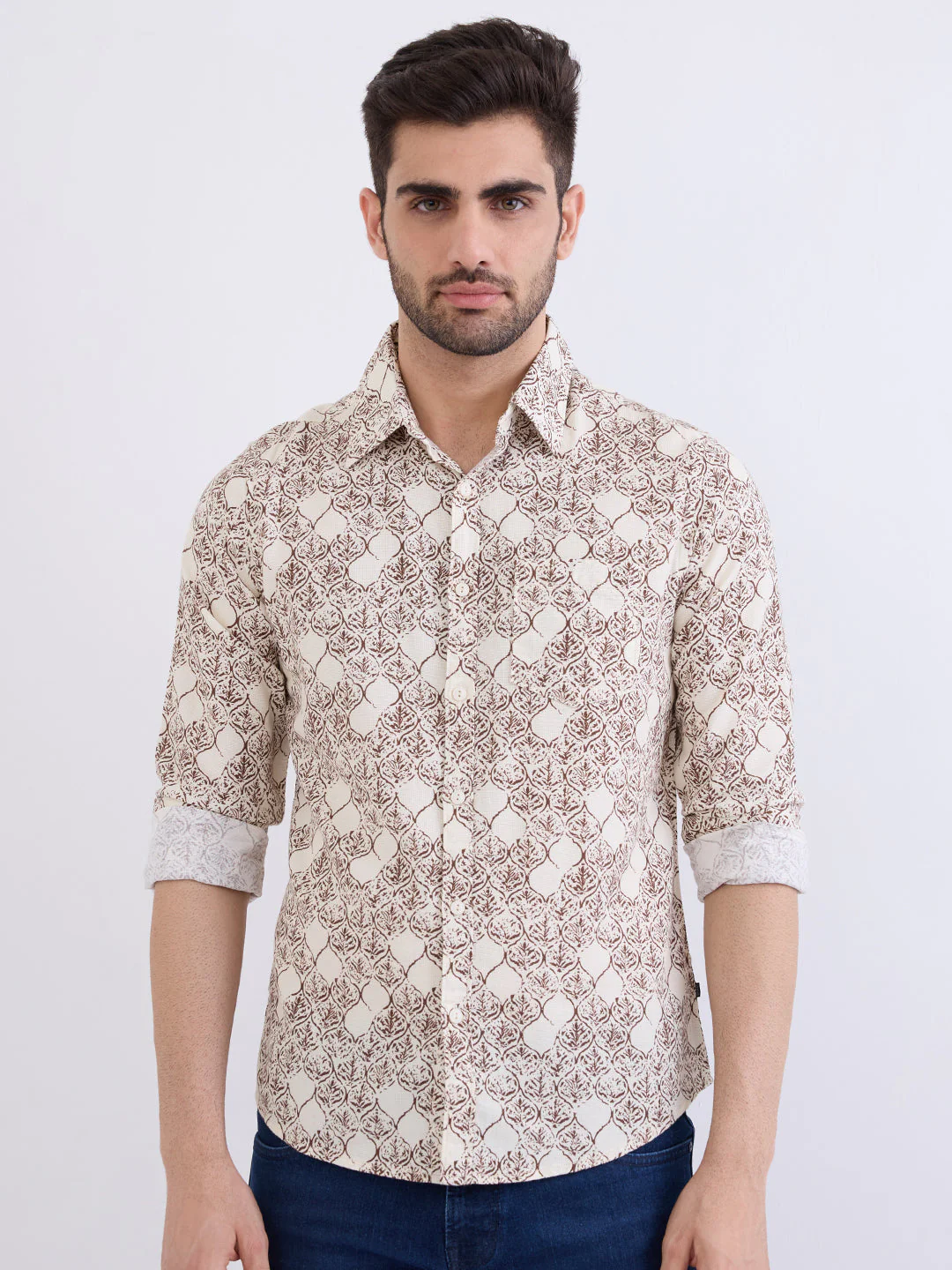 Men Shirt Beige Slim Fit - Image 2