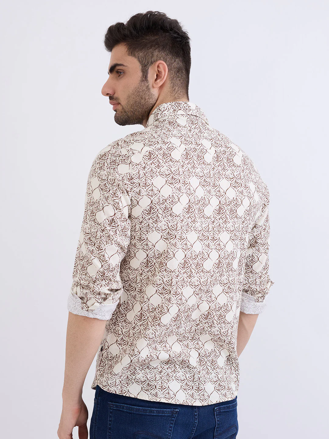 Men Shirt Beige Slim Fit - Image 4