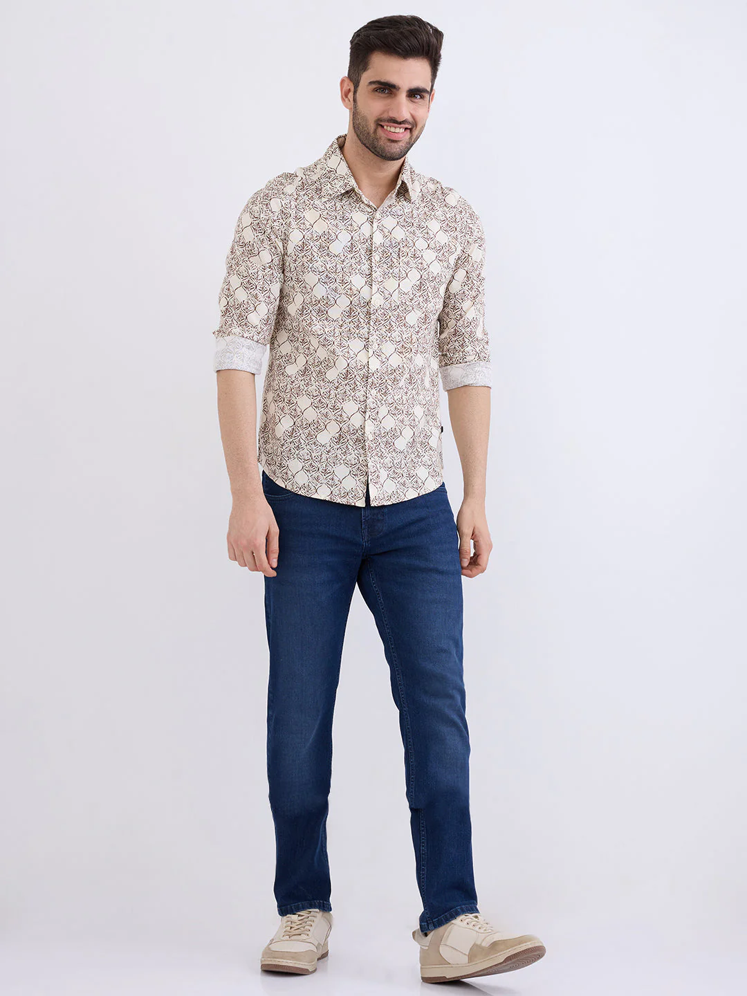 Men Shirt Beige Slim Fit - Image 5