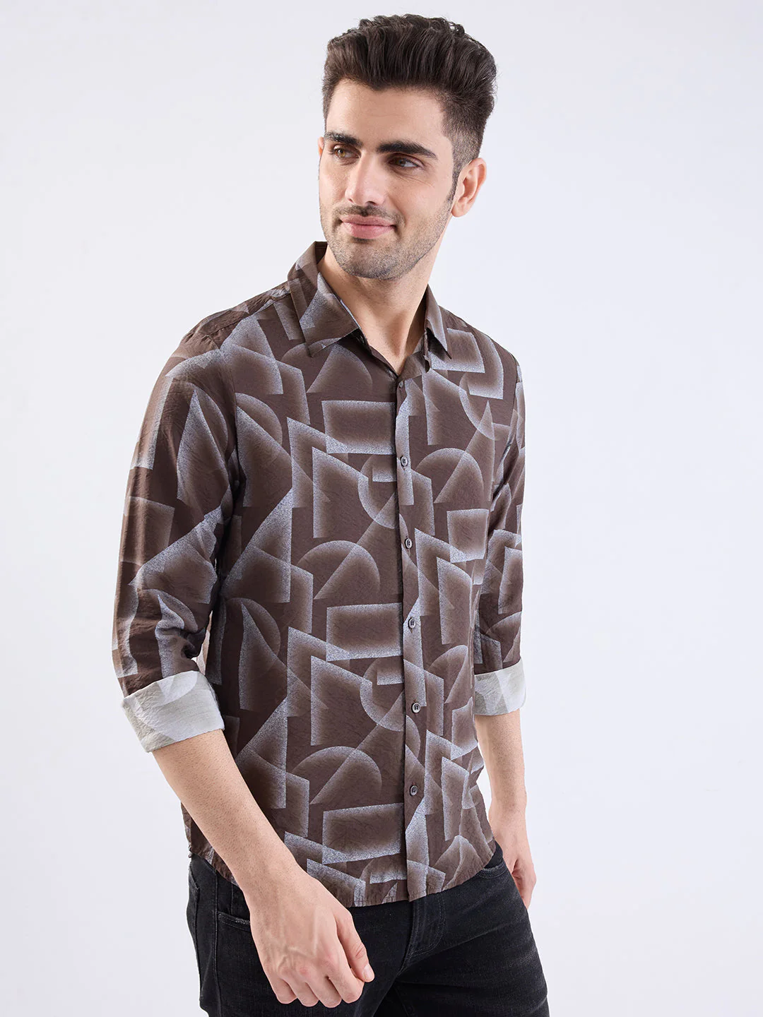Men Shirt Brown Slim Fit
