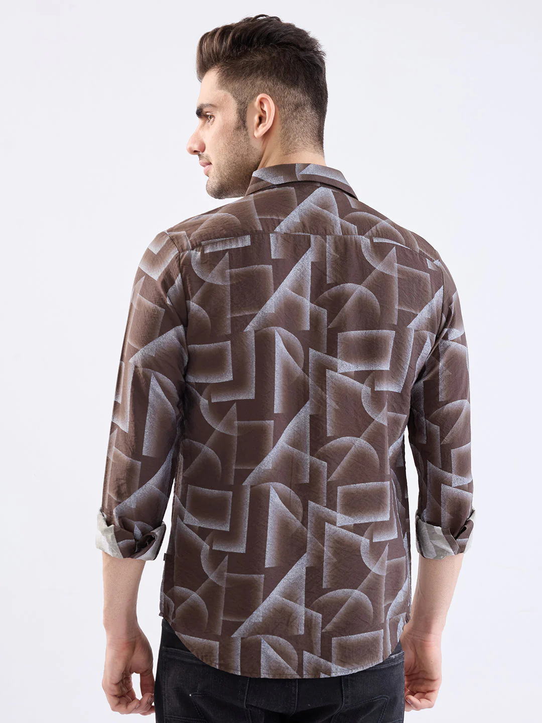 Men Shirt Brown Slim Fit - Image 4