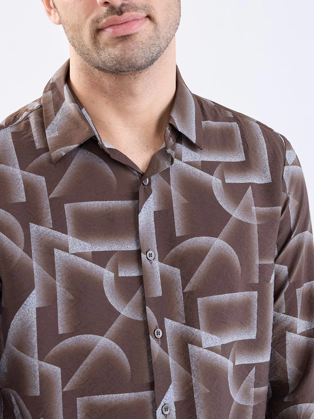 Men Shirt Brown Slim Fit - Image 6