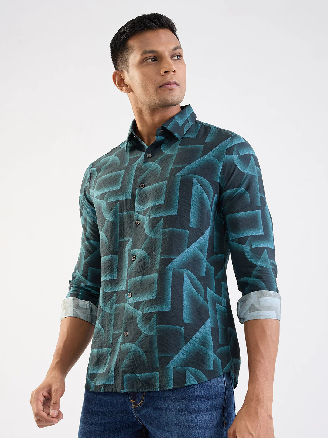 Men Shirt Green Slim Fit - Image 3