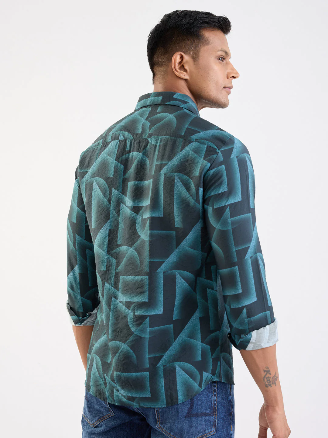 Men Shirt Green Slim Fit - Image 4