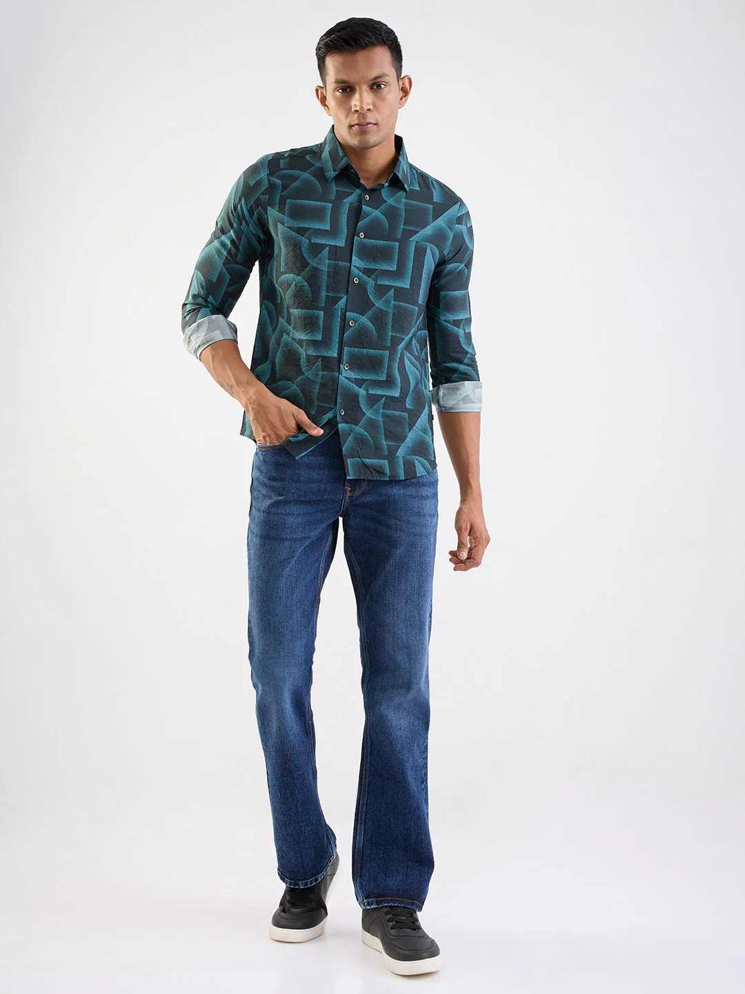 Men Shirt Green Slim Fit - Image 5