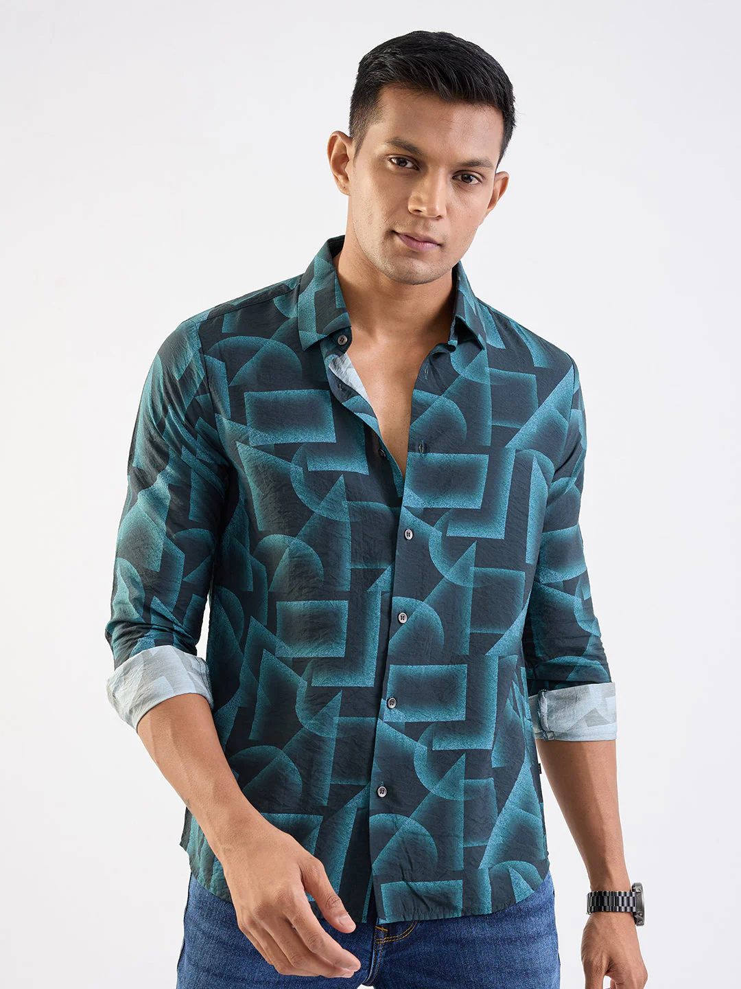 Men Shirt Green Slim Fit - Image 7