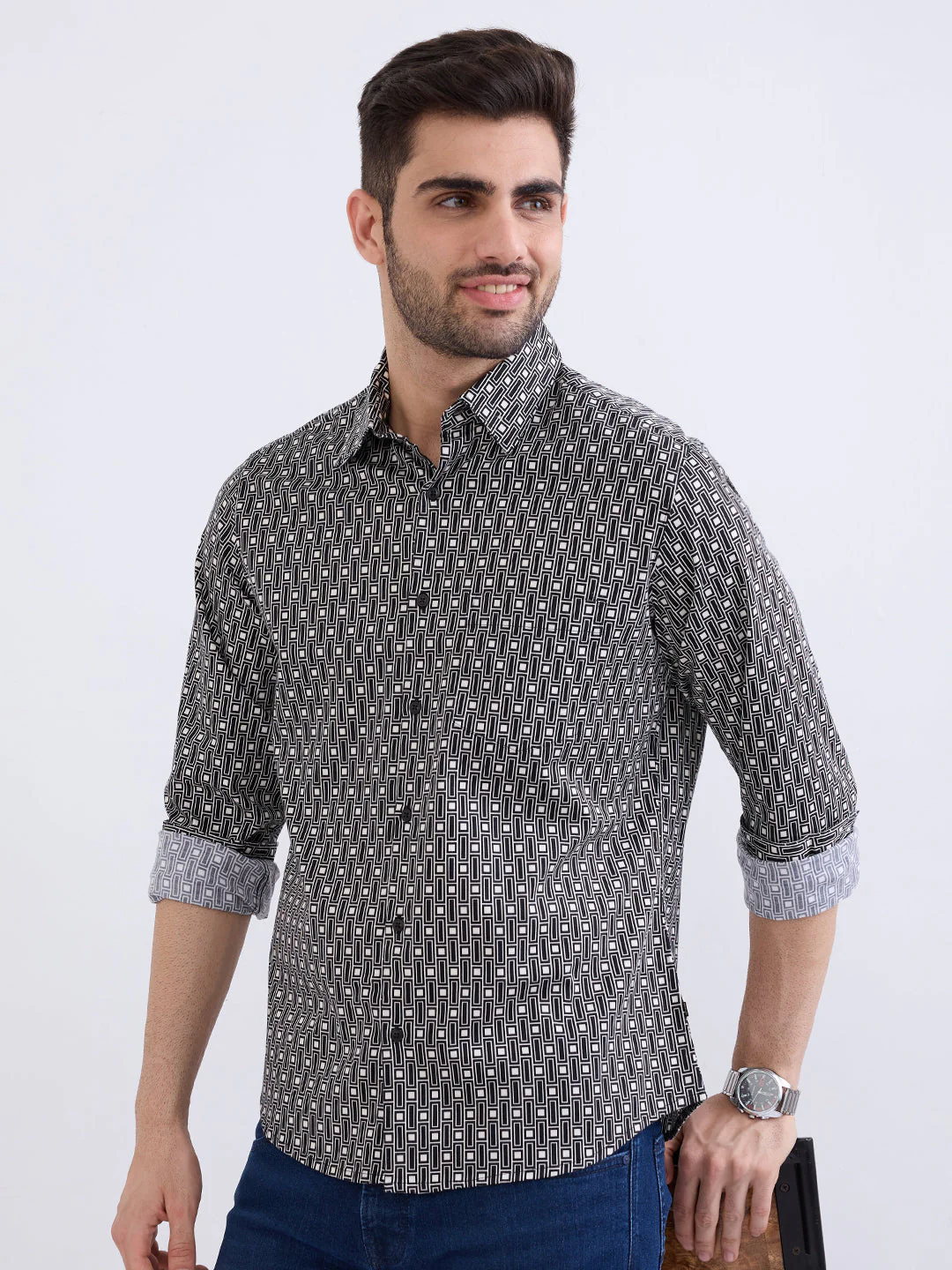 Men Shirt Black Slim Fit - Image 3